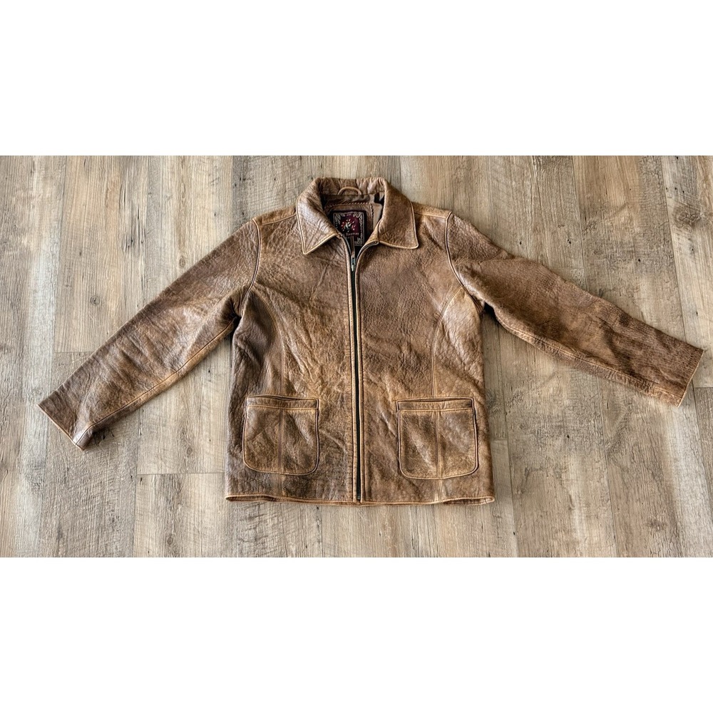 Territory Ahead VTG Brown Distressed Leather Bomber Jacket Zip Small